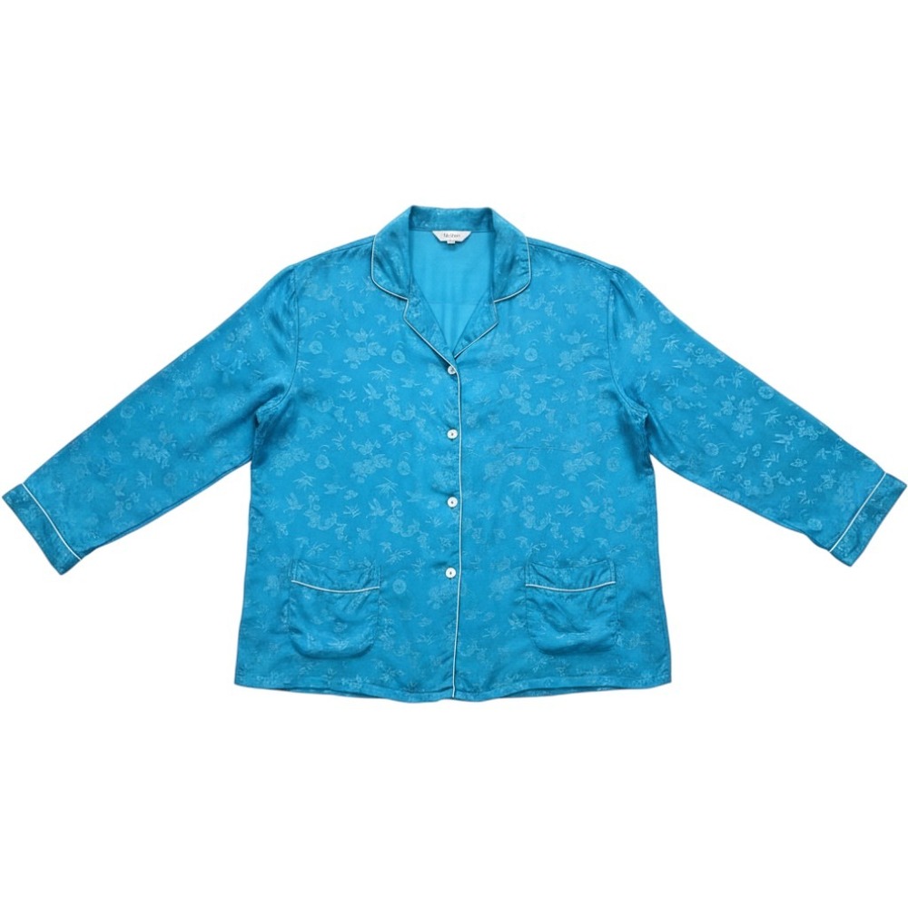 Vintage Esme Womens Silk Shirt Large Loungewear Top Floral Asian Button Up‎